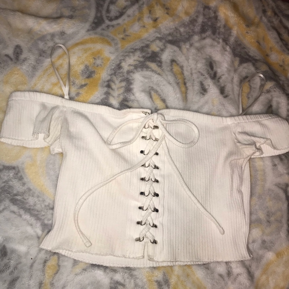Off the shoulder white crop top
